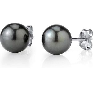 Black Tahitian Pearl Studs, Tahitian Pearl Earrings, Black 14k Gold Earrings